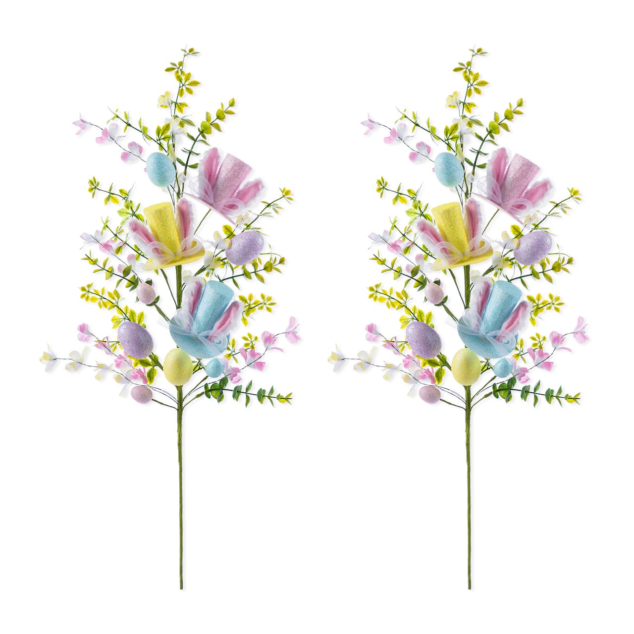 Glitzhome® 28" Easter Glitter Egg & Top Hat Picks Set